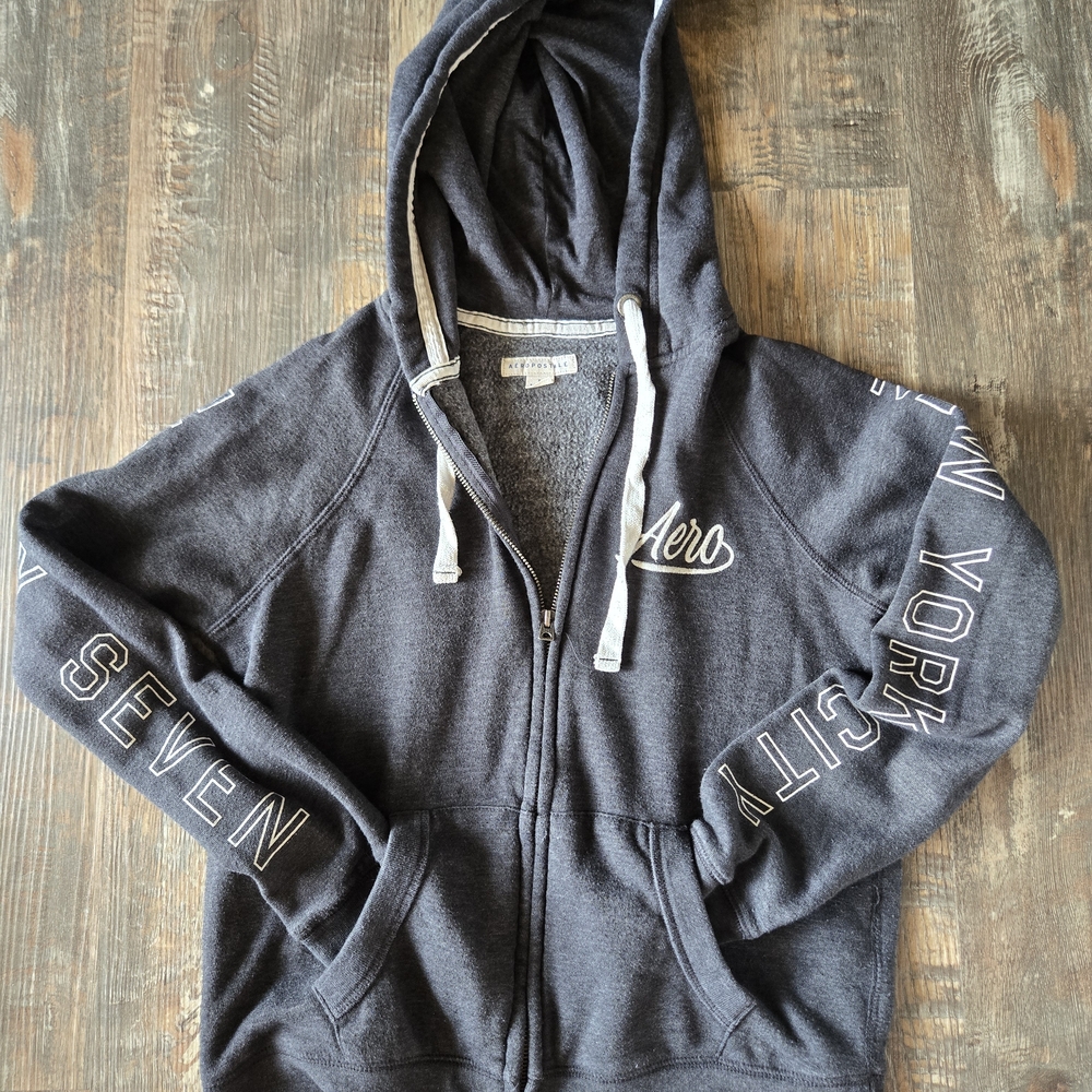 Y2K Women's Aeropostale Gray Hoodie Jacket Small Full Zip 2017